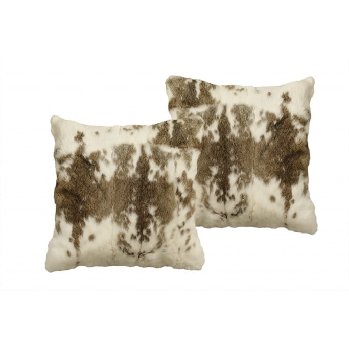 HomeRoots 18" X 18" Brown and White Rabbit Animal Print Natural Fur Zippered Pillow