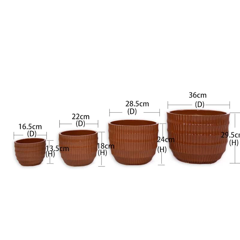 Coral Gloss Ceramic Planter Set 4-Piece 14 Inch Square Indoor/Outdoor Modern Plant Pots with Drainage