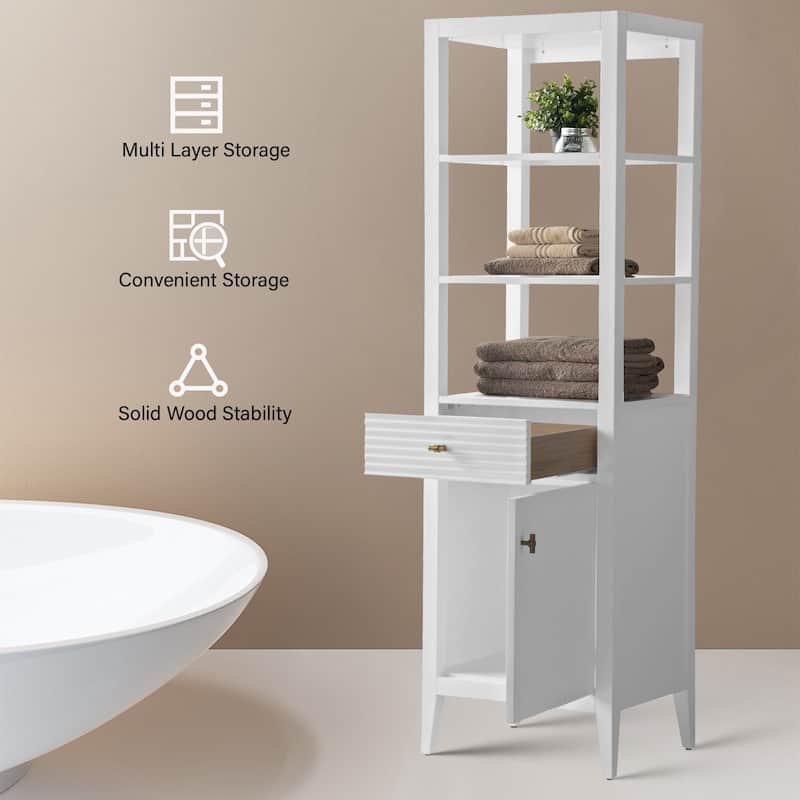 Vanity Art 72" Tall Tower Bathroom Linen Cabinet with Soft Close Door and Drawer