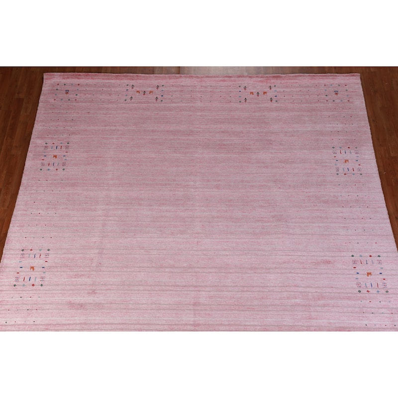 Hand Knotted Oriental 100% Wool Carpet Tribal Animal Pictorial Pink Gabbeh Area Rug - 9' 11'' X 9' 8''