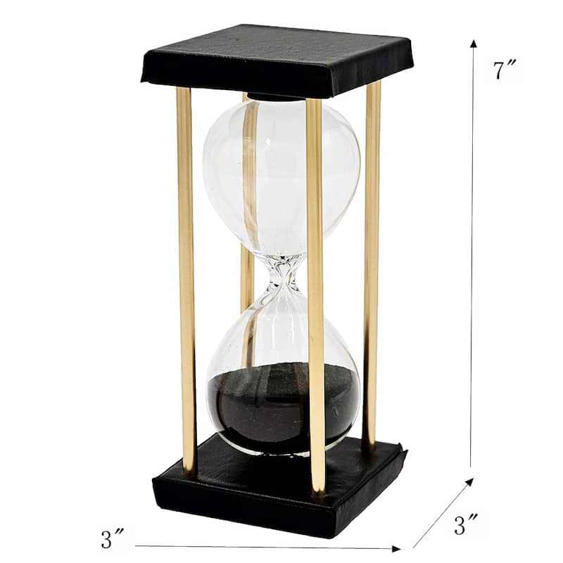 Set of 2, 3x3x7" Stanley 15-minute Hourglass, Framed with an Metal stand, Black - Black