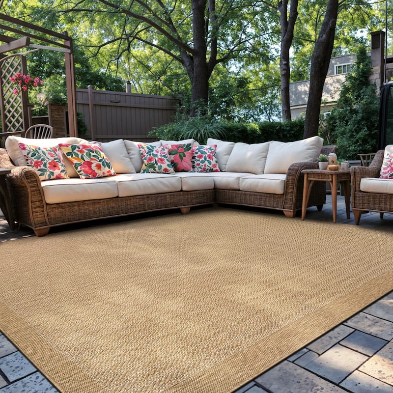 World Rug Gallery Contemporary Bordered Weather Resistant Reversible Indoor/Outdoor Area Rug