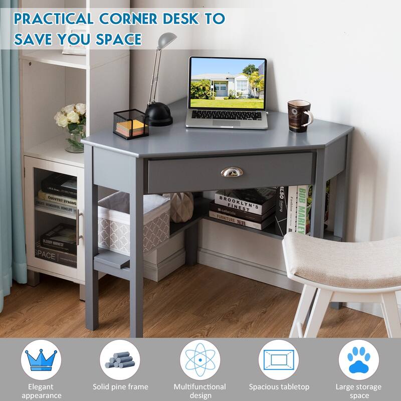 Corner Computer Desk Table Wooden Workstation Corner Laptop Desk