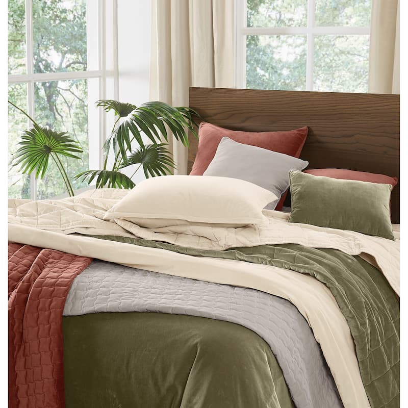 Brooklyn Loom Matte Cotton Velvet Wavy Square Quilt Set