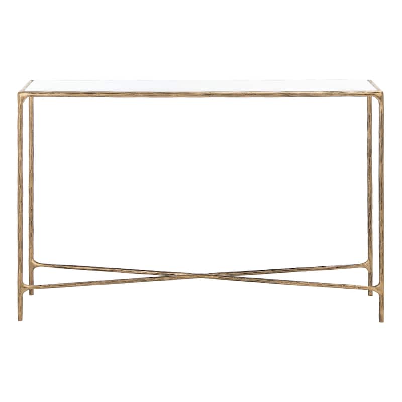 SAFAVIEH Couture Dorotea Forged Metal Rectangle Console Table - 48" W x 12" L x 30" H - 48"W x 12"D x 30"H - Brass/Glass