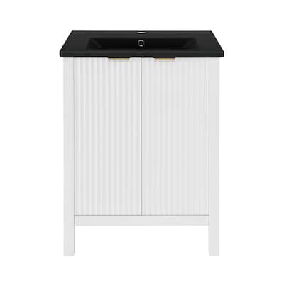 Bastille 24 In. White Bathroom Vanity With Black Ceramic Sink Top