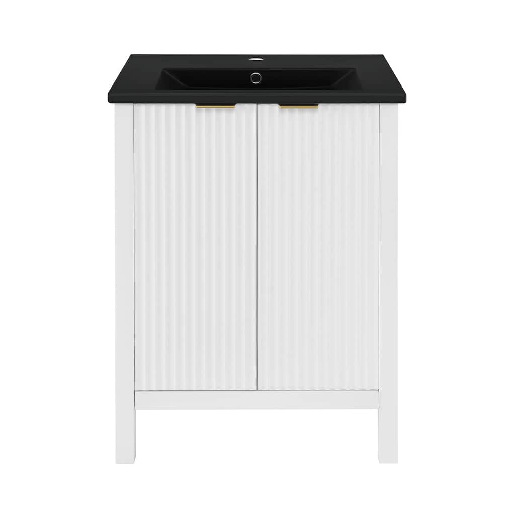 Bastille 24 In. White Bathroom Vanity With Black Ceramic Sink Top