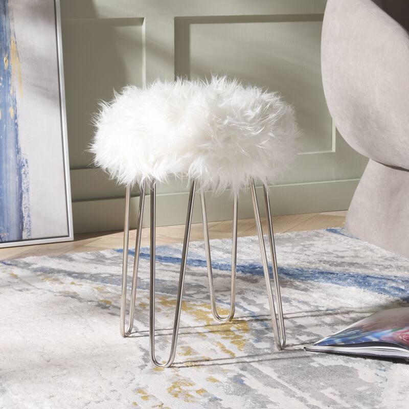 SAFAVIEH Caspian Hairpin Leg Foot Stool - 13"W x 13"D x 19"H - White/Silver