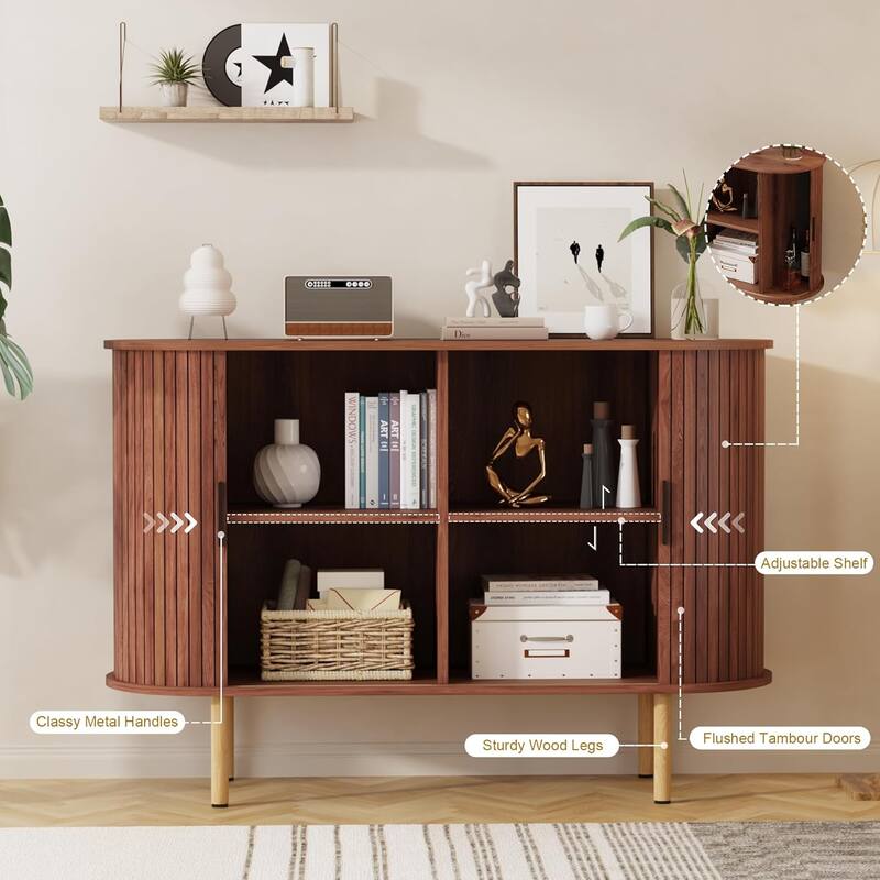 47" Mid-Century Modern Sideboard Buffet Cabinet with Adjustable Shelves, Accent Storage Cabinet