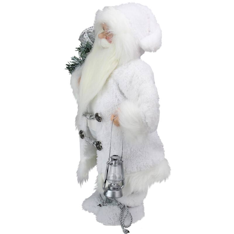 16" White Frost Standing Santa Claus Christmas Figurine with Lantern