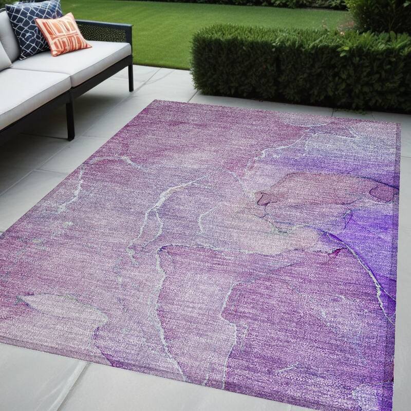 Almisi Artistic Abstract Weather Resistant Classic Meets Modern Outdoor Rug - 5' X 8' - Purple