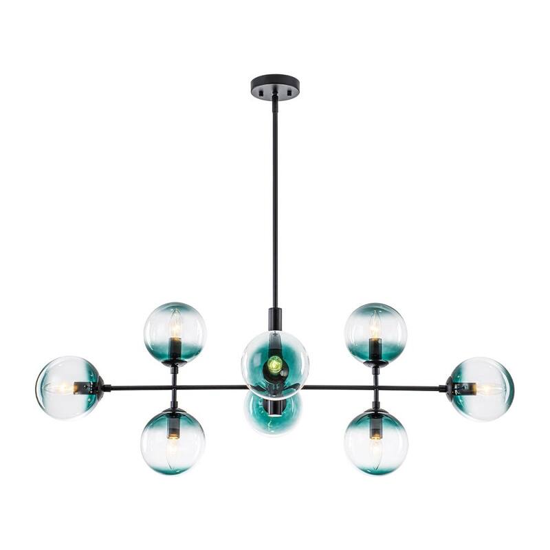 Modern 8-Light Gradient Blue Glass Bubble Linear Sputnik Chandelier