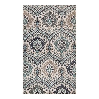 HomeRoots 7' X 9' Ivory Blue And Gray Floral Area Rug - 7' x 7' Round ...