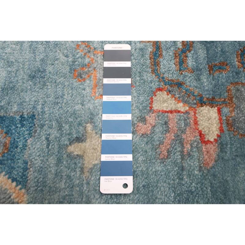 ECARPETGALLERY Hand-knotted Modern Oushak Blue Wool Rug - 9'9 x 14'0