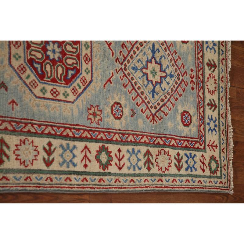 Light Blue Kazak Runner Rug Hand-Knotted Wool Carpet - 2'7" x 15'9"