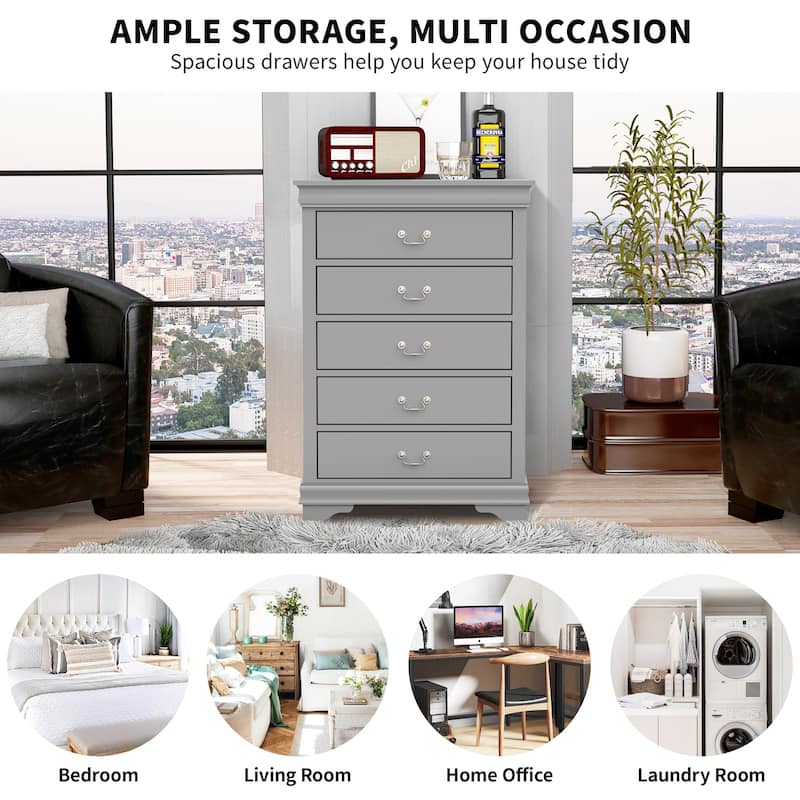 48" Tall Modern Gray Solid Wood 5-drawer Storage Chest