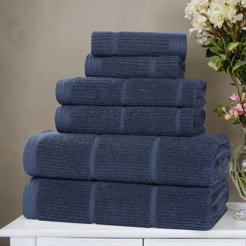 Superior Milo Smart Twist Viscose Cotton Blend 6 Piece Towel Set - Navy Blue