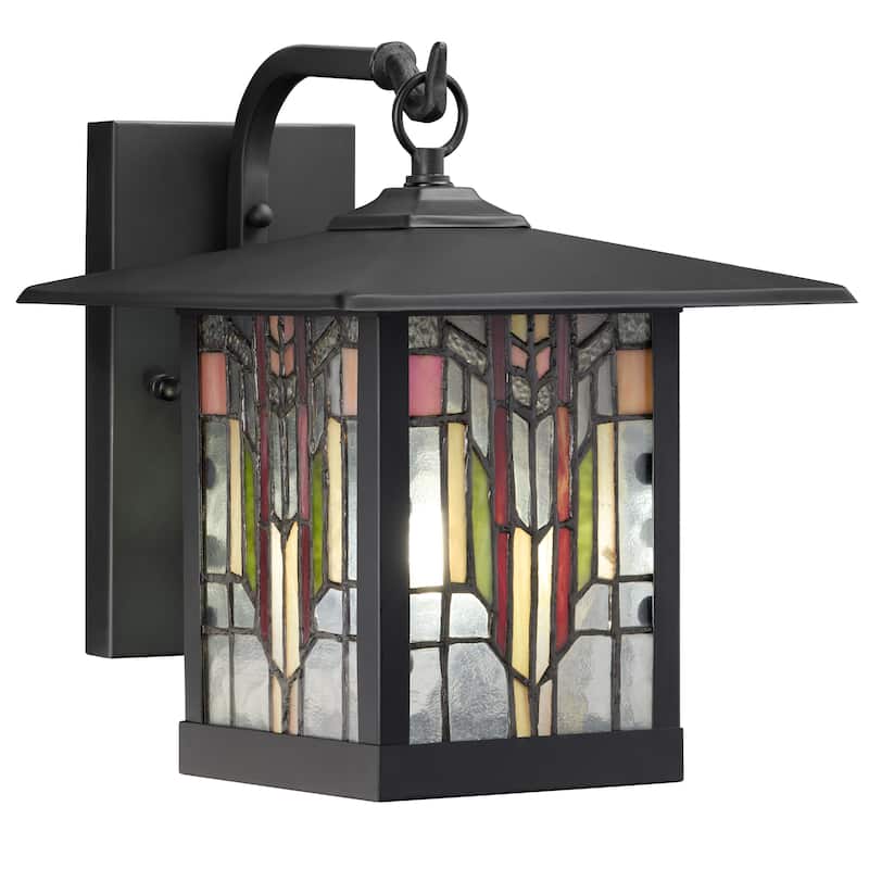 River of Goods Prairrie Style Stained Glass Black 1-Light Outdoor Lantern Wall Sconce - 10.75" x 9" x 11.75"