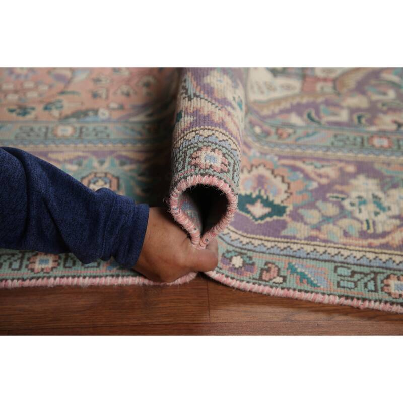 Hand Knotted Oriental 100% Wool Carpet Traditional Floral Pink Tabriz Area Rug - 9' 6'' X 6' 8''