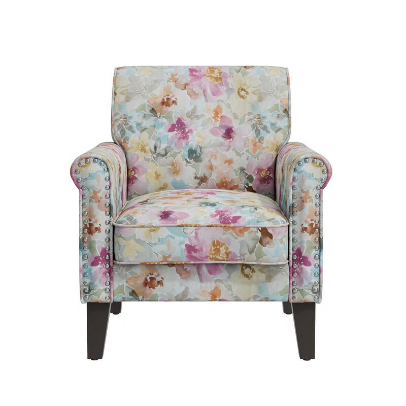 Herve Traditional Rolled Arm Accent Chair with Pewter Nailheads
