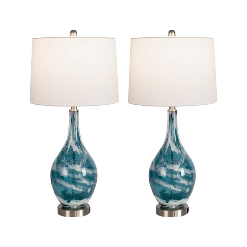 Glass USB Table Lamps (Set of 2 )Modern Bedside Desk Lamp - Blue