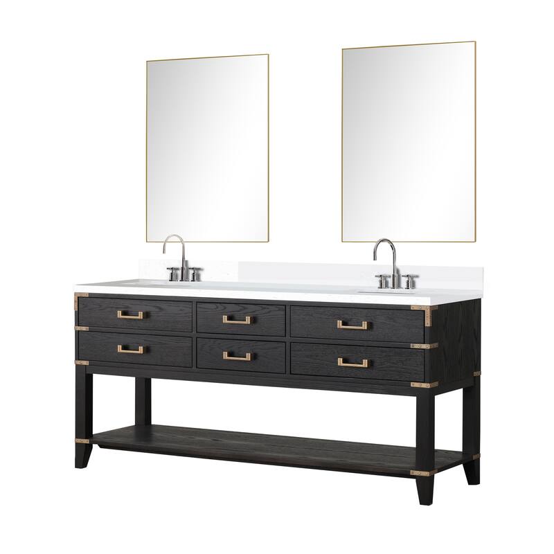 Norwalk 60 in W x 22 in D Black Oak Double Bath Vanity, Cultured Marble Top, Faucet Set, and 28 in Mirrors