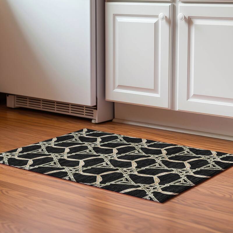 Premium Washable Super Soft Modern Tangle Mayfield Rug - Black - 1'8" x 2'6"
