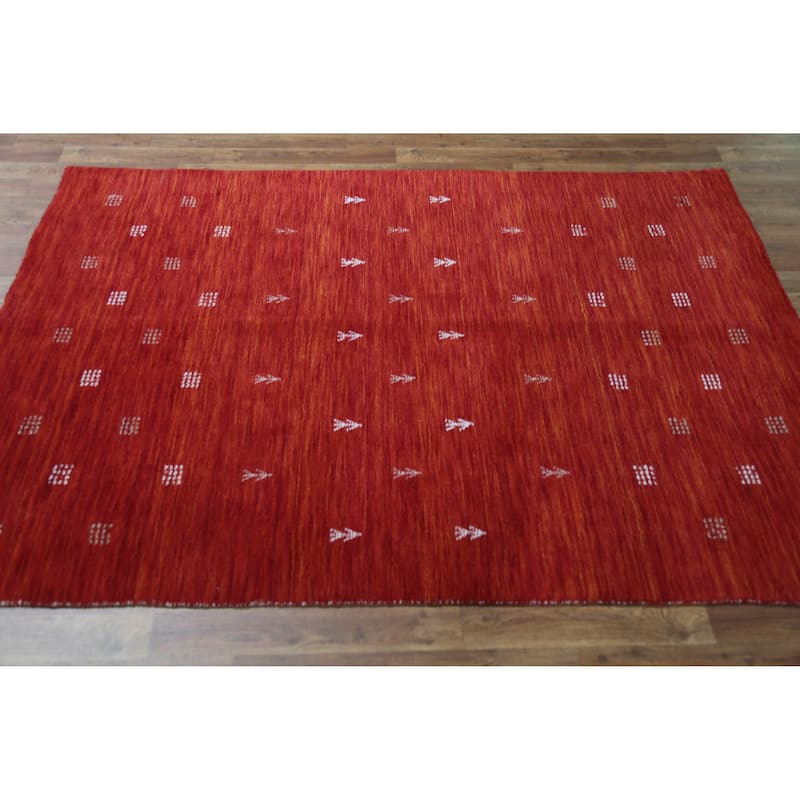 Rust Red Tribal Gabbeh Indian Rug Hand-Knotted Wool Carpet - 4'5" x 6'4"