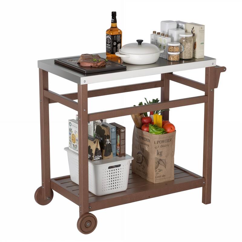 Multi-functional Outdoor Cart: Ideal for Pizza Ovens, Grilling, and Dining -RV carts - Brown