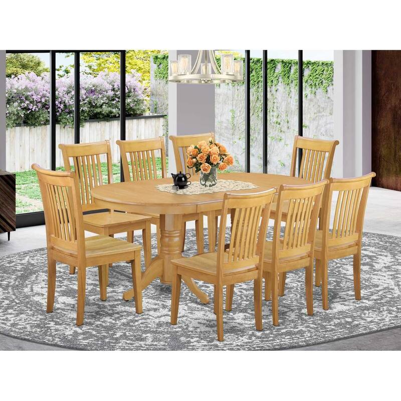 Vancouver Dining Set - 9 Piece Table & Chair Set - Solid Wood - Oak Finish - Home Dining Room Furniture