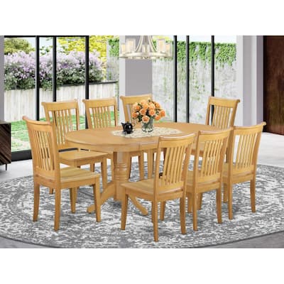 Vancouver Dining Set - 9 Piece Table & Chair Set - Solid Wood - Oak Finish - Home Dining Room Furniture