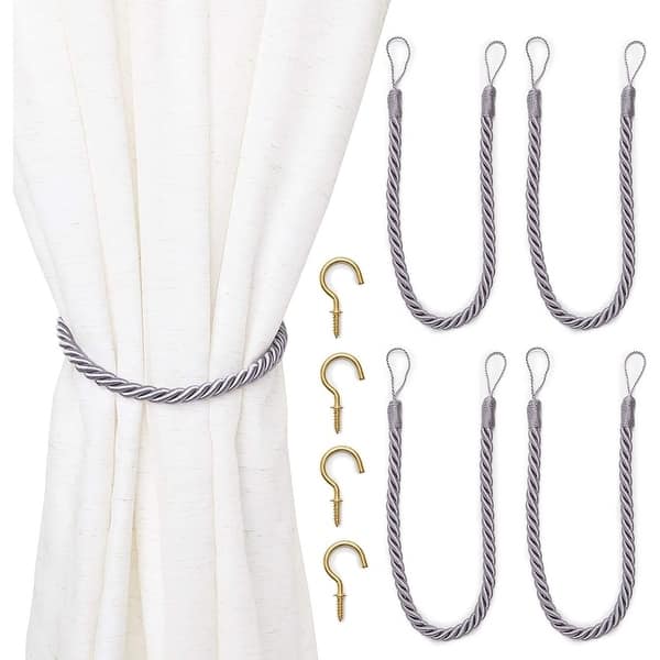 slide 2 of 5, Light Grey Rope Curtain Tiebacks with Hooks Grey