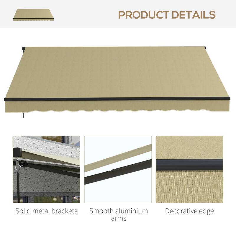 Outsunny 12' x 10' Retractable Awning, Patio Awning Sunshade Shelter with Manual Crank Handle, 280gsm UV Resistant Fabric