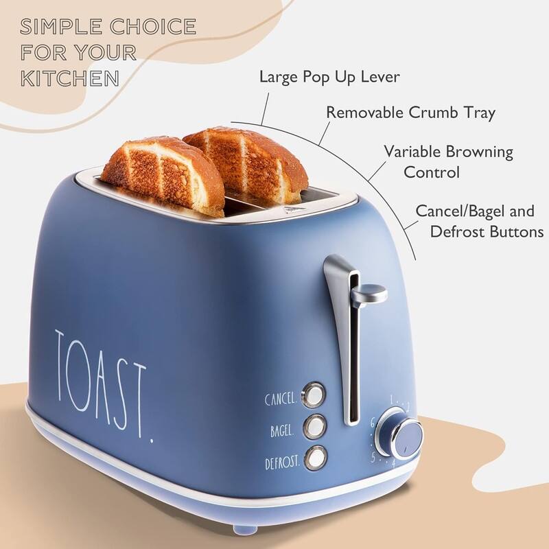Rae Dunn Retro Rounded Bread Toaster, 2 Slice Stainless Steel