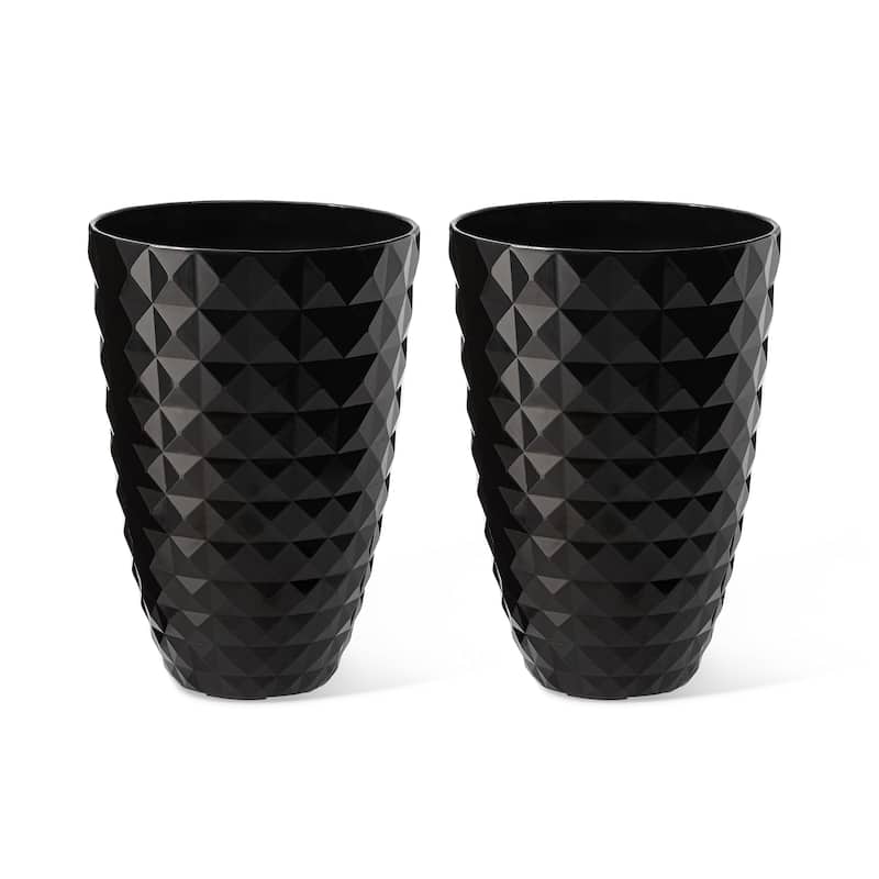 Glitzhome 19.75" H Eco-Friendly Oversized Faux Ceramic Diamond Textured Tall Planter Porch Flowerpot (Set of 2) - 19.75"H-Black