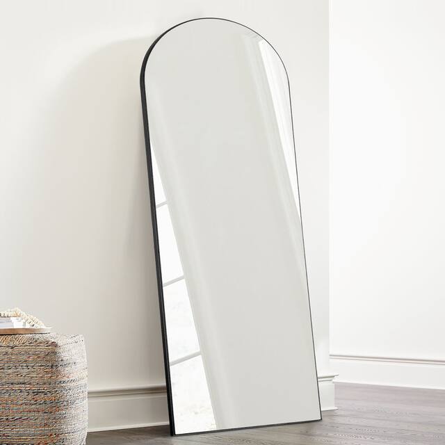 Arched Full Length Wooden Black Framed Wall Mirror - 59"×20"
