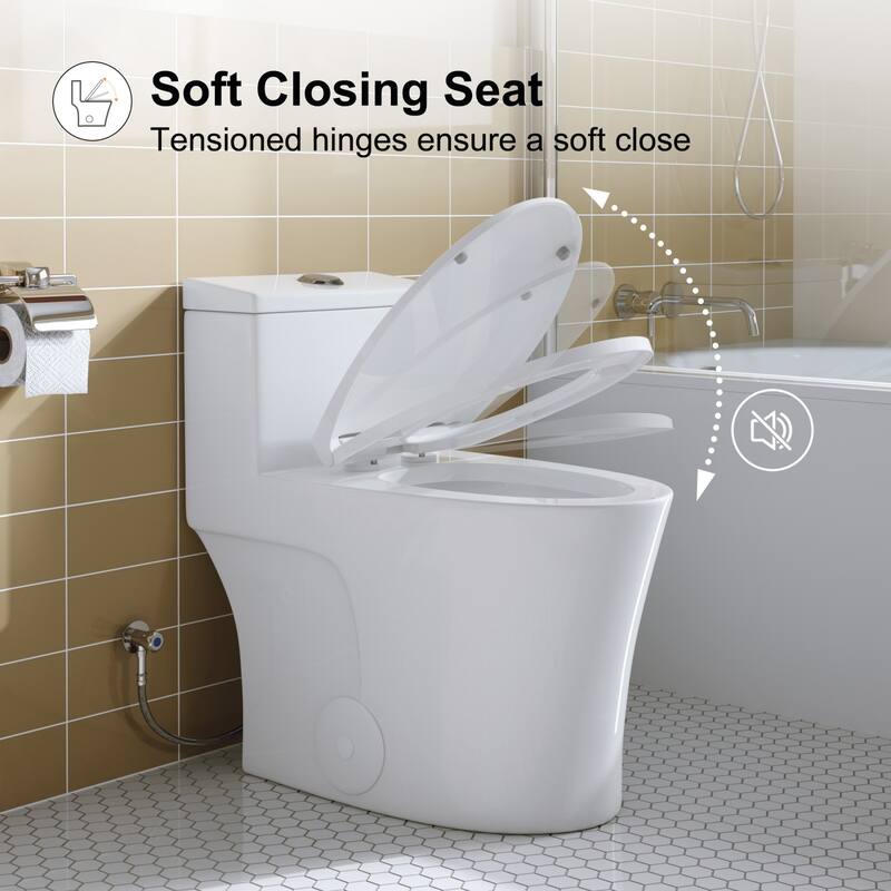 HOROW White One Piece Dual Flush Elongated Toilet 10 Inch Rough In 0.8/1.28 GPF WaterSense - N/A