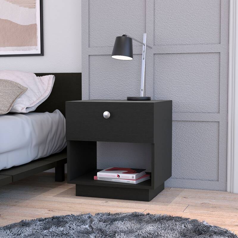 Stylish 1-Drawer Nightstand with Large Storage Shelf and Smooth Glide Mechanism