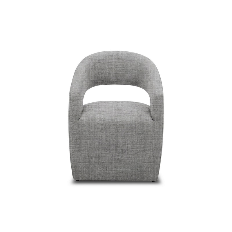 26 Inch Accent Chair, Cushioned, Curved Open Back, Gray Fabric Upholstery
