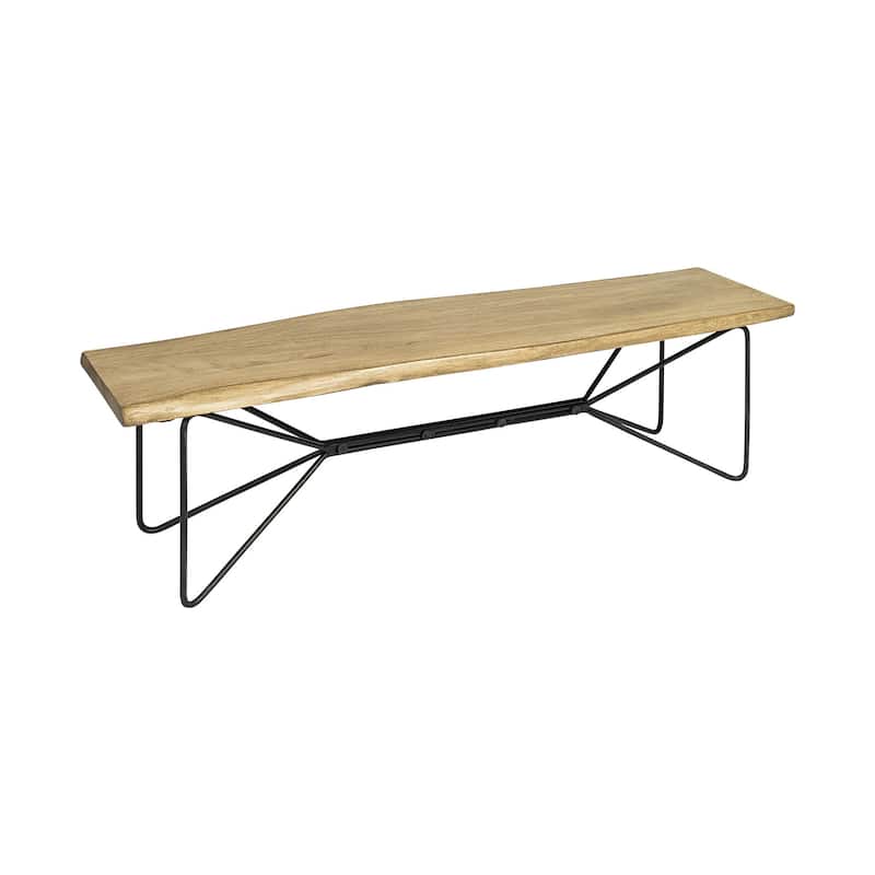 HomeRoots 66" Natural and Black Solid Wood Live Edge Bench - 66 in. x 18 in. x 16 in.
