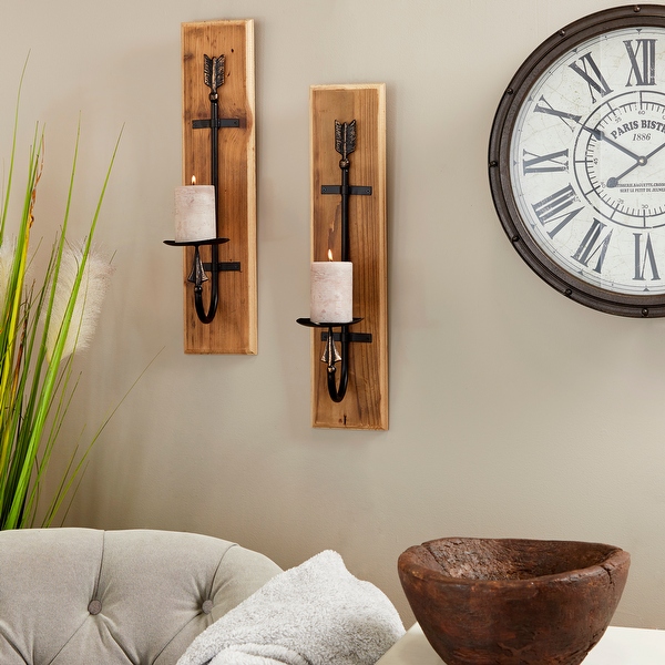 Brown Wood Industrial Wall Sconce Set of 2 6 x 7 x 24 Bed