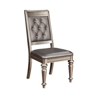 Wooden Dining Armless Chair With Tufted Back, Gray & Silver, Set of 2 - 41.25 H x 21.5 W x 24.5 L Inches