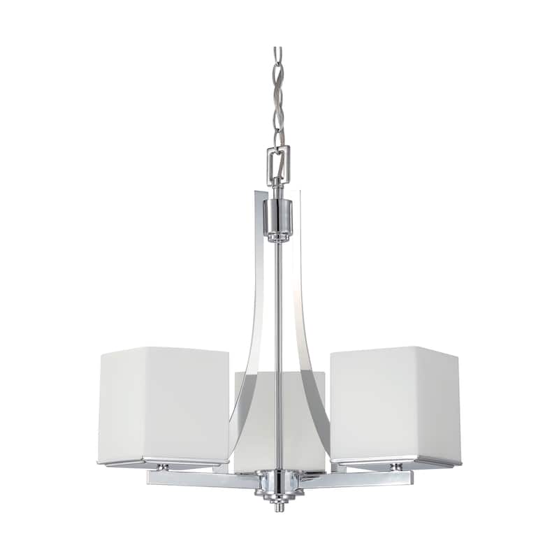 Bento Chrome with Satin White 3-light Chandelier - Polished Chrome