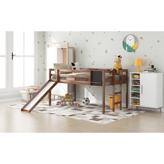 Twin Loft Bed with Slide, Staircase & Chalkboard - Creative Play Bed for Kids