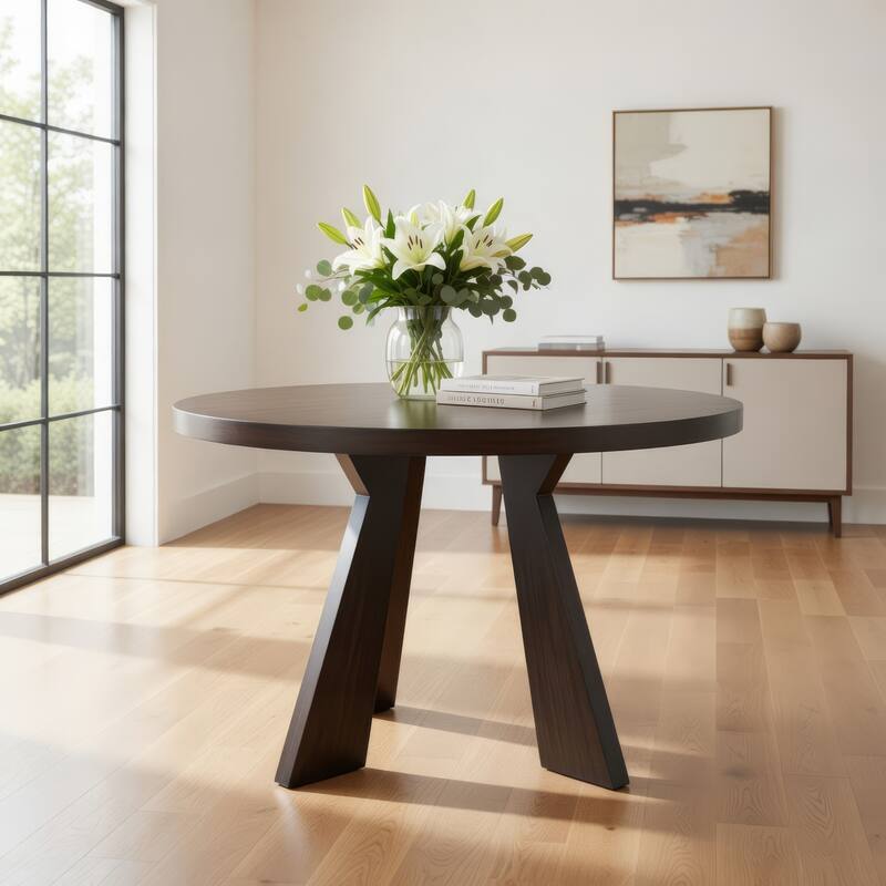 Kiana Dining Table, Modern Dark Brown Solid Rubberwood, Round 47 Inch