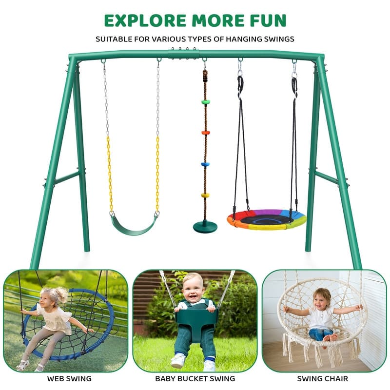 440lbs Heavy Duty A-Frame Metal Swing set Frame with 5 Hanging Hooks