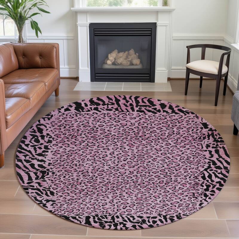 Premium Washable Super Soft Animal Print Border Mayfield Rug - Pink - 8' x 8'