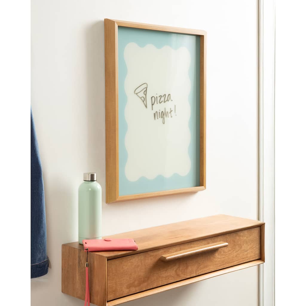 Kate and Laurel Parisien Blue Wavy Border by The Creative Bunch Studio Framed Glass Dry Erase Wall Art White Board - 18 x 24