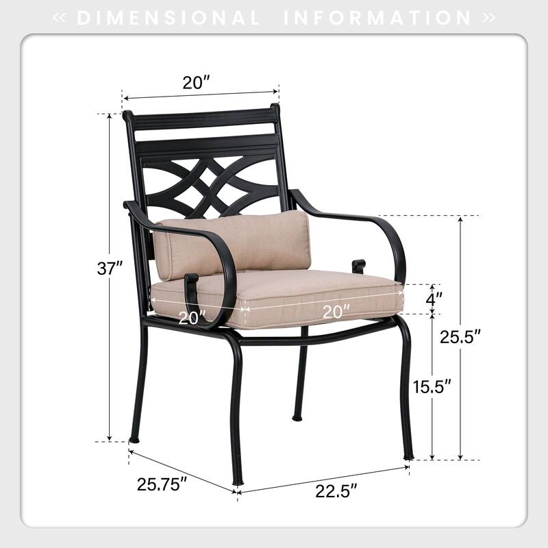 MAISON ARTS 9 Pieces Outdoor Dining Table Set for 8,60" Square Metal Dining Table & Steel Dining Chairs with Cushion