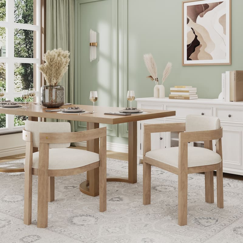 Conrad Sophisticated Modern Dining Chair With Armrest by Christopher Knight Home - Light Ash+Beige